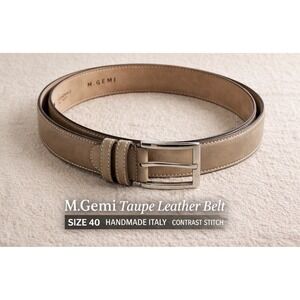 M.Gemi Italian Leather Belt Tan /Taupe Contrast Stitch Handmade In Italy - 42